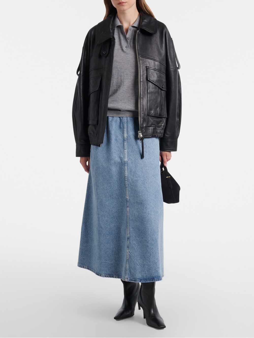 AGOLDE x Maria McManus Organic Cotton Circle Midi Skirt Crinkle Indigo L
